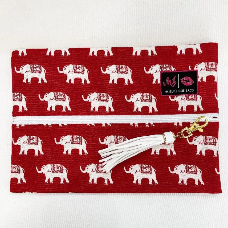 Red Elephant Print Medium Makeup Junkie Bag sold by Boujee Boutique