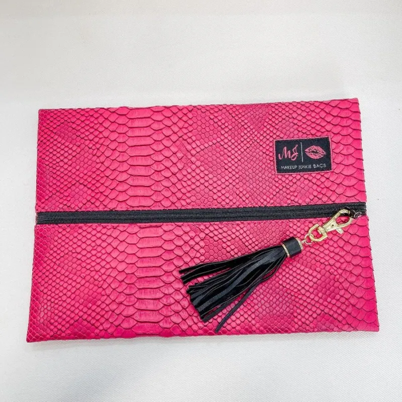 Pink Python Embossed Medium Makeup Junkie Bag sold by Boujee Boutique