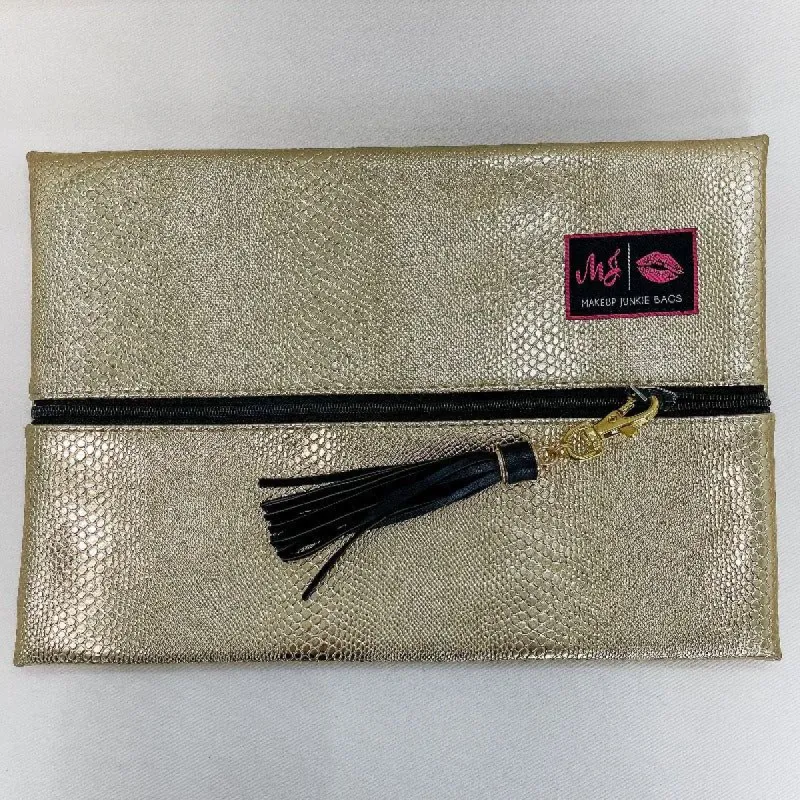 Gold Serpent Embossed Medium Makeup Junkie Bag sold by Boujee Boutique