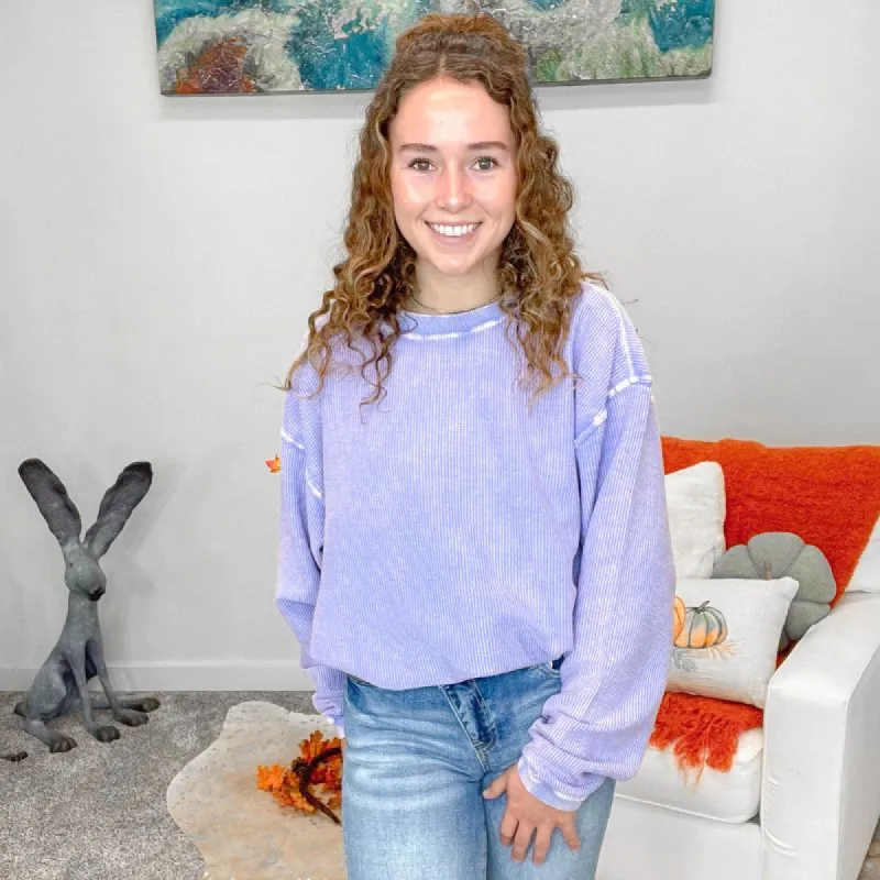 Periwinkle Oversized Essential Luxe Corded Crew Sweatshirt sold by Boujee Boutique