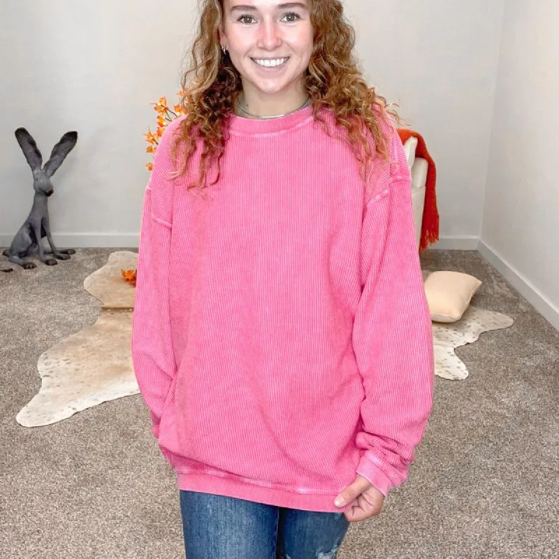 Cherry Oversized Essential Luxe Corded Crew Sweatshirt sold by Boujee Boutique