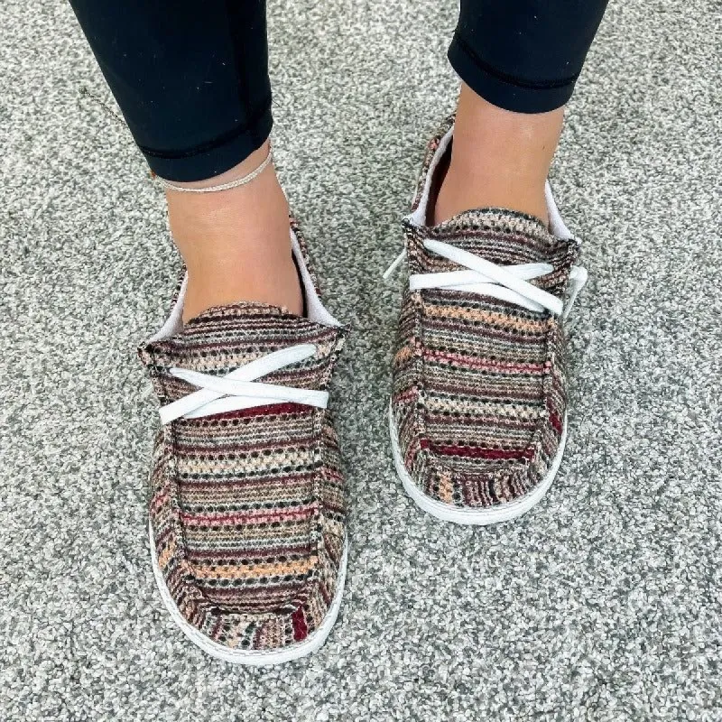 Gypsy Jazz Taupe Burgundy Serape Jordan Slip on Sneakers sold by Boujee Boutique