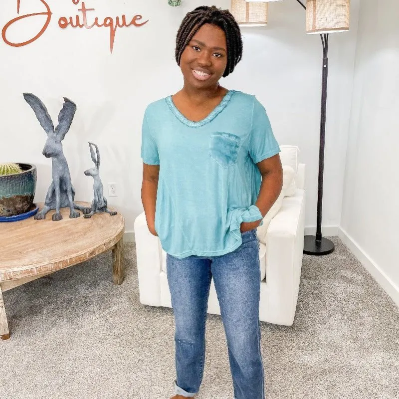 POL Aqua V Neck Top sold by Boujee Boutique