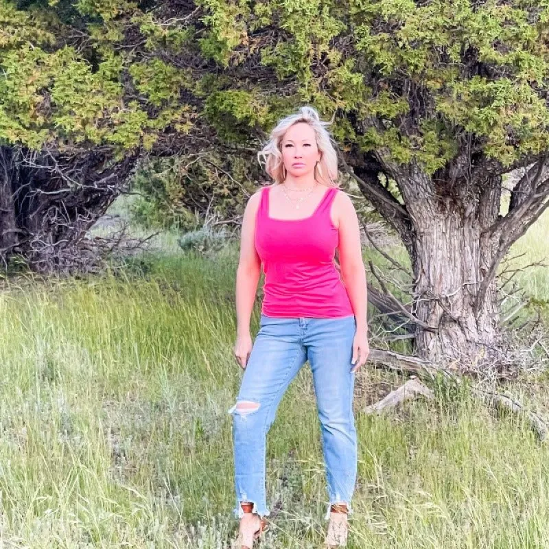 Neon Pink Square Neck Tank Top sold by Boujee Boutique