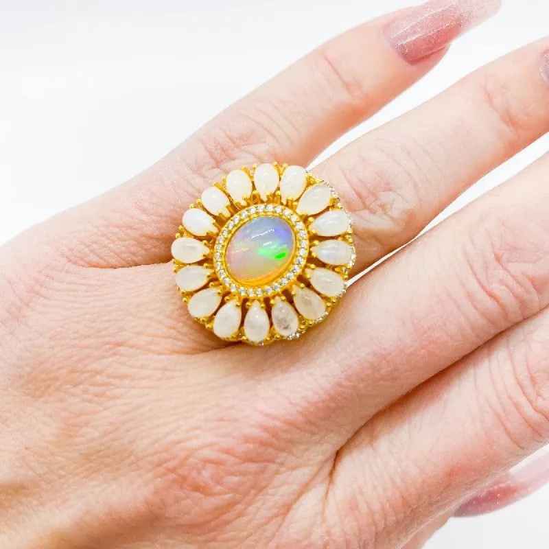 Hespera Welo Opal Rainbow Moonstone Ring sold by Boujee Boutique