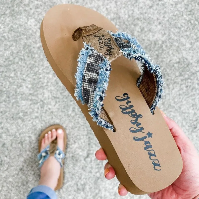 Gypsy Jazz Cha Ching Leopard Denim Flip Flop sold by Boujee Boutique