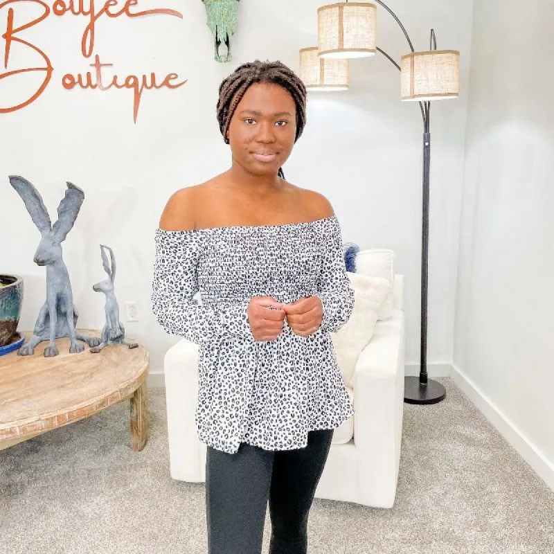 Cheetah Print Off the Shoulder Top sold by Boujee Boutique