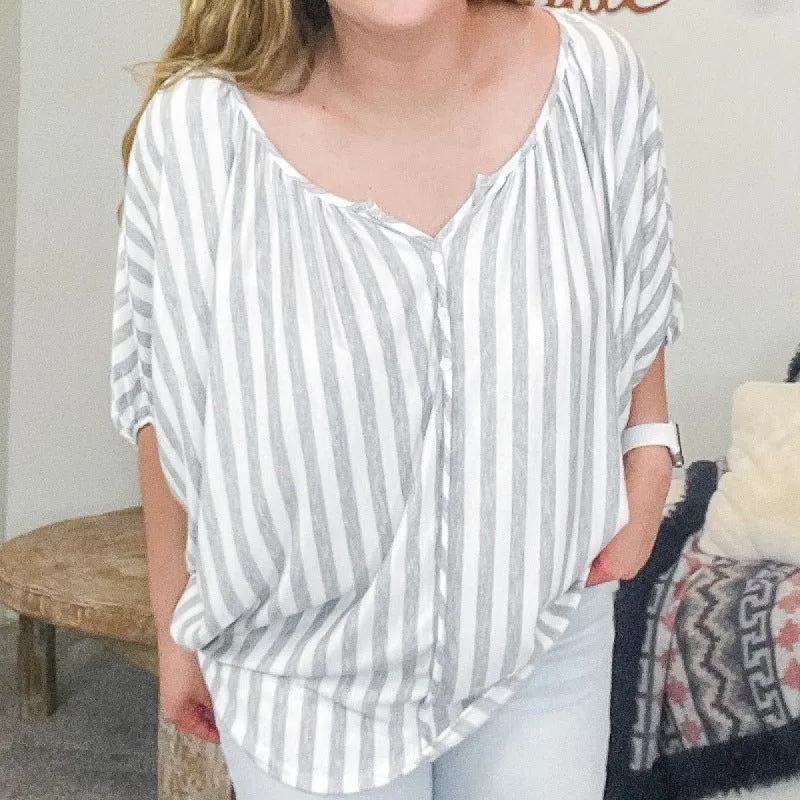 Grey and White Dolman Short Sleeve Top sold by Boujee Boutique