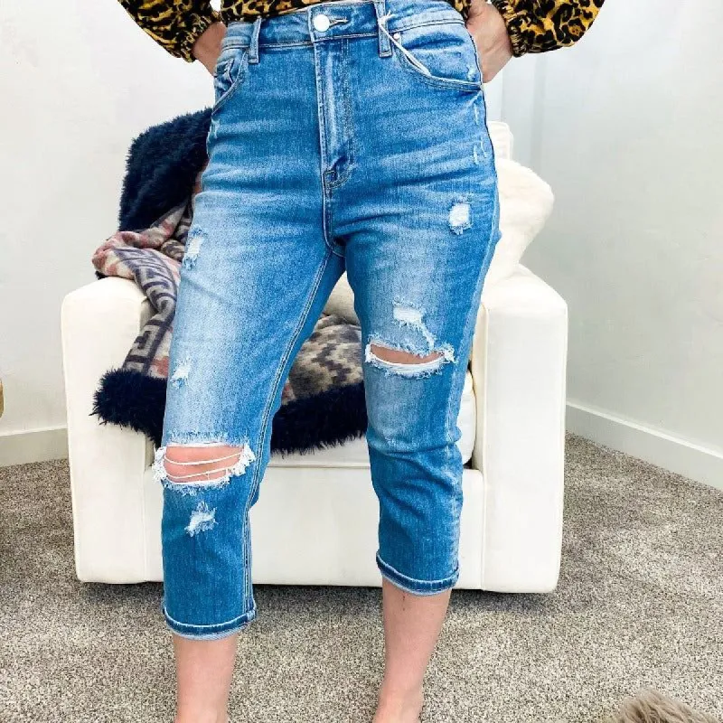 Risen Distressed High Rise Capri Jeans sold by Boujee Boutique