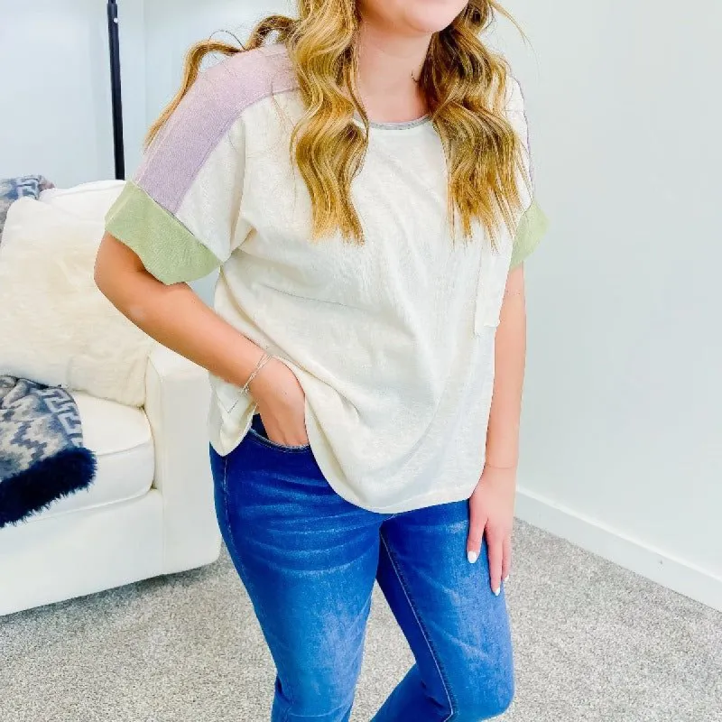 Cuffed Short Sleeve Color Block Top sold by Boujee Boutique