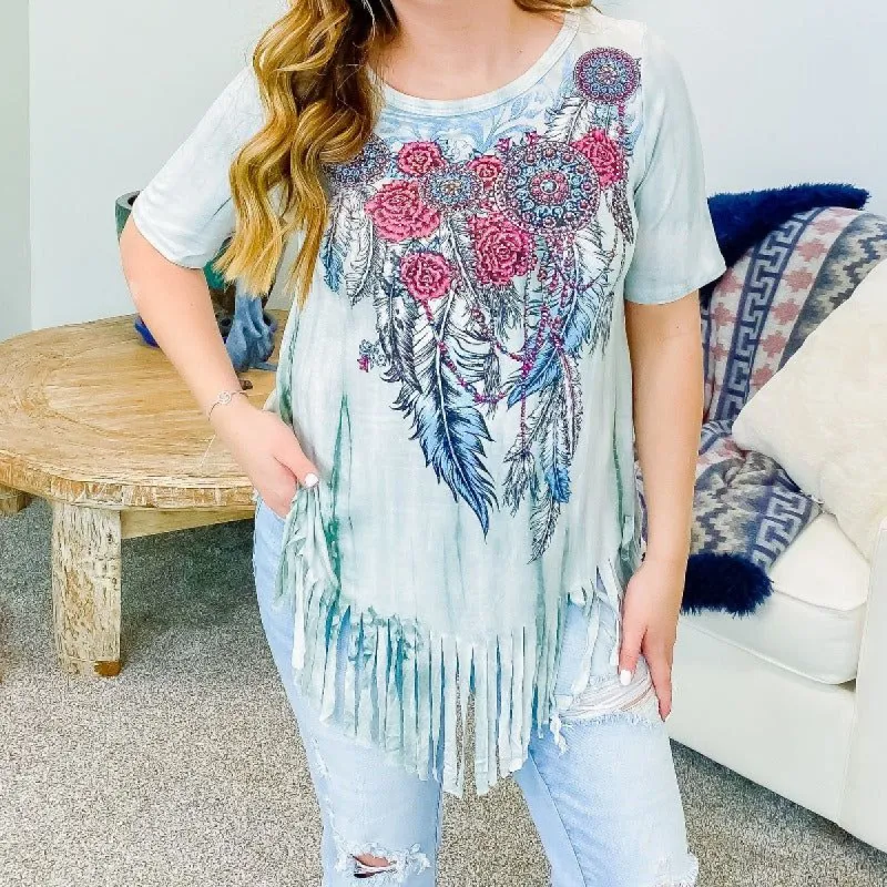 Outlaw Rhinestone Short Sleeve Fringe Top sold by Boujee Boutique