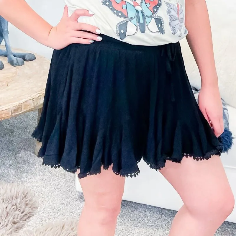 Short Black Embroidered Hem Skorts sold by Boujee Boutique