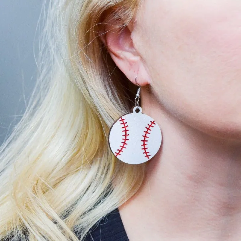 Baseball Wood Earrings made by Boujee Boutique
