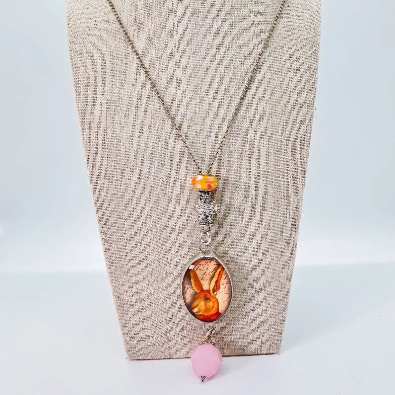 Art By Amy Glass Classic Pink Rabbit Necklace sold by Boujee Boutique