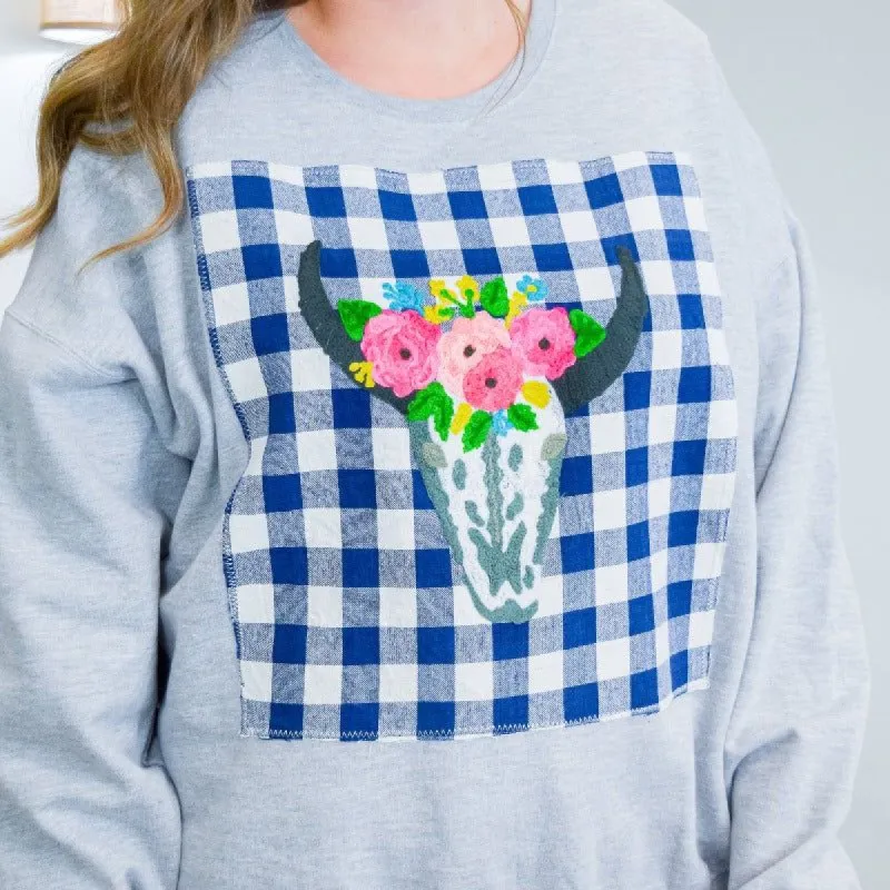 Vaynol Heather Grey and Plaid Sweatshirt sold by Boujee Boutique