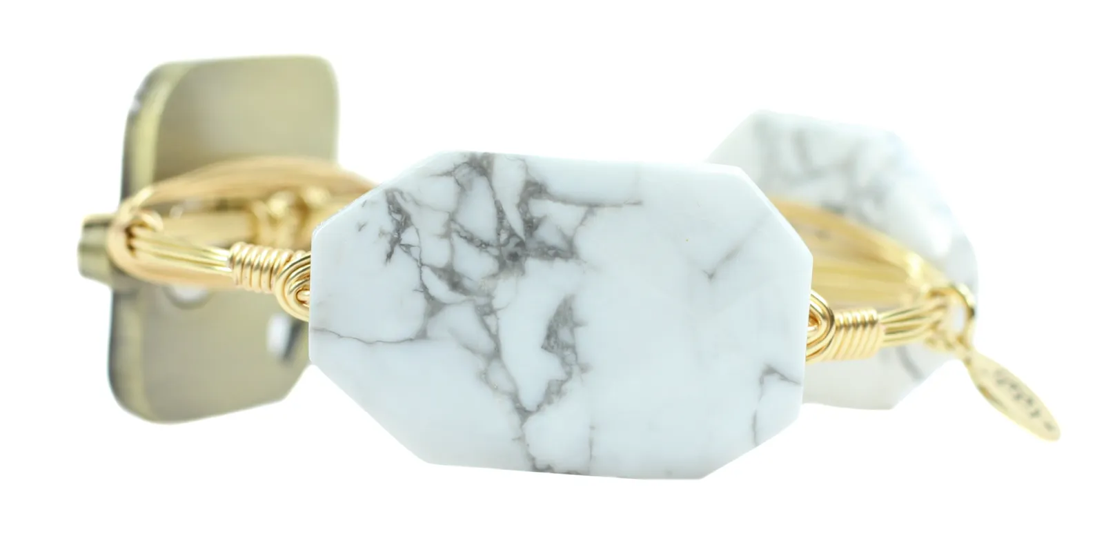Cadella's xx Bourbon and Boweties Single Photo Tile Bangle - White Marble made by Bourbon and Bowties