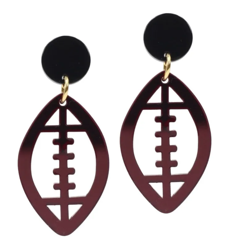 Acrylic Football Earring - Garnet sold by Bourbon and Bowties