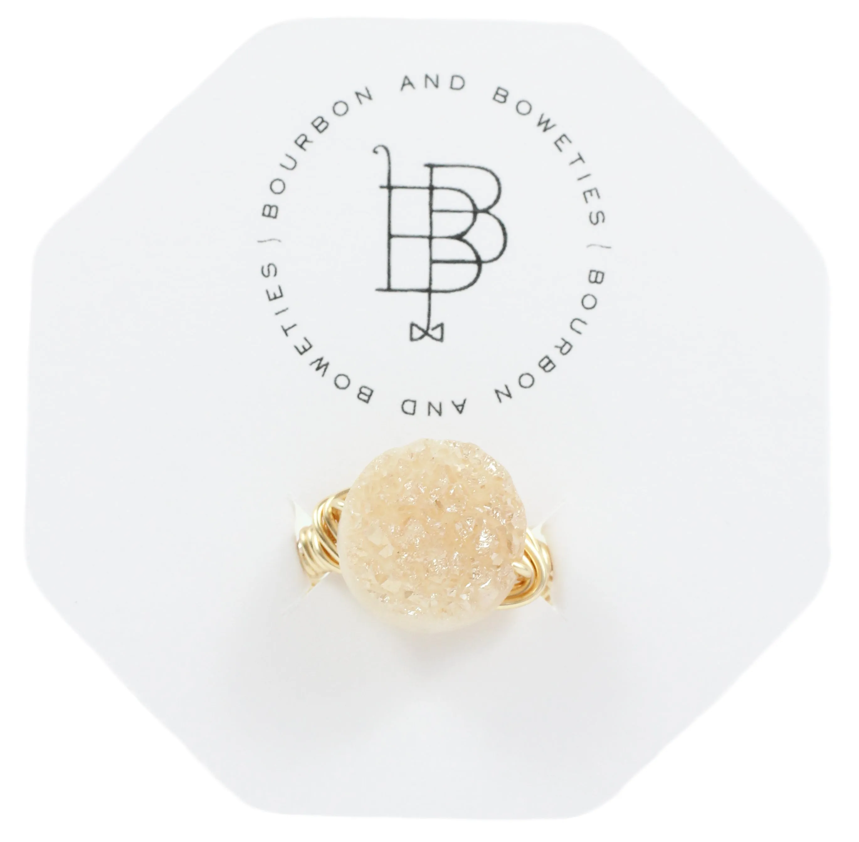 Round Champagne Druzy Ring sold by Bourbon and Bowties