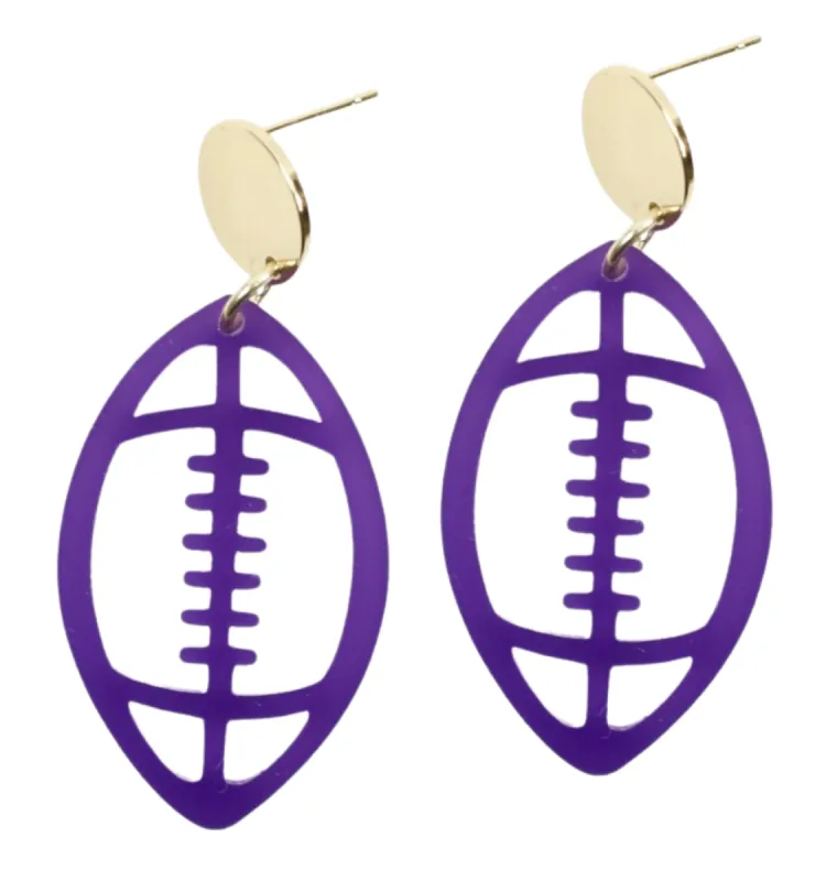 Acrylic Football Earring - Purple sold by Bourbon and Bowties