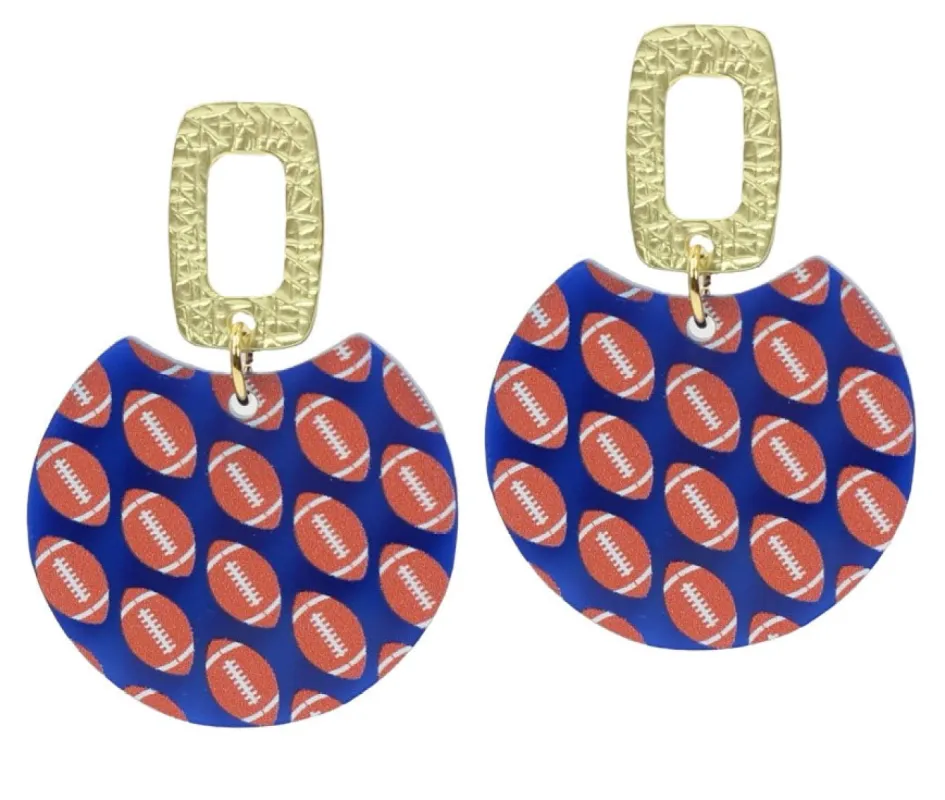 The Leighton Earring - Blue + Orange Football sold by Bourbon and Bowties