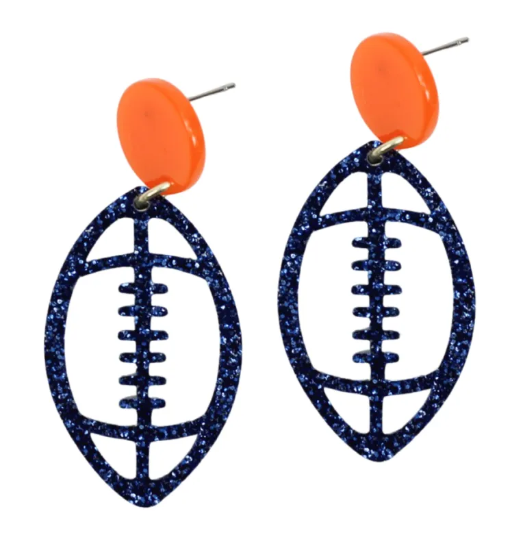 Acrylic Football Earring - Navy Glitter sold by Bourbon and Bowties