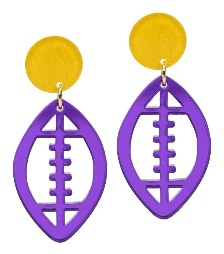 Acrylic Football Earring - Purple Mirrored sold by Bourbon and Bowties