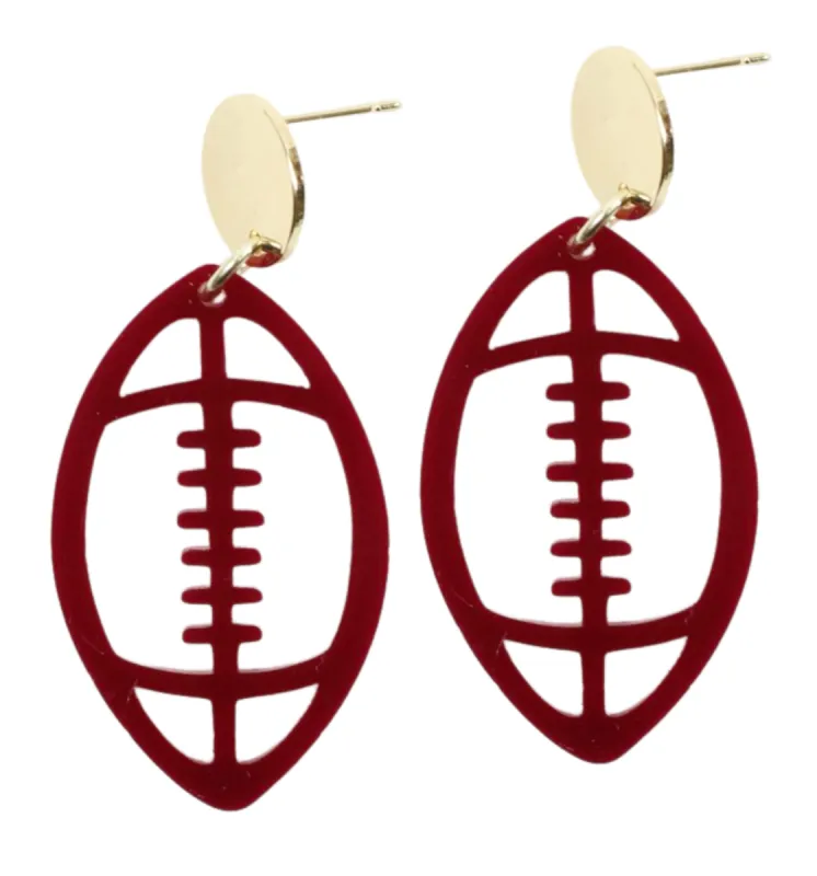 Acrylic Football Earring - Garnet sold by Bourbon and Bowties