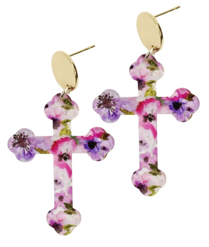 The Floral Cross Earring sold by Bourbon and Bowties
