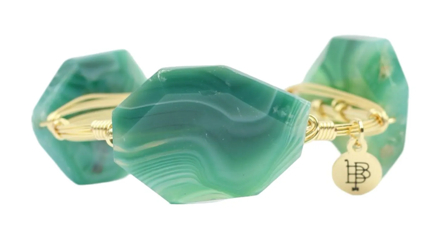 Green Agate Bangle Bracelet made by Bourbon and Bowties