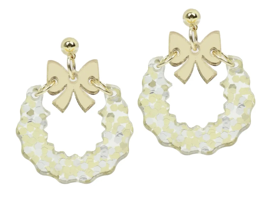 Christmas Wreath Earring - Metallic sold by Bourbon and Bowties