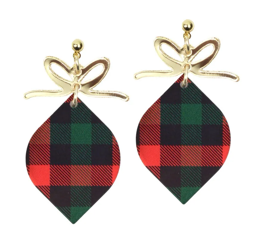 The Ornament Earring - Christmas Plaid sold by Bourbon and Bowties