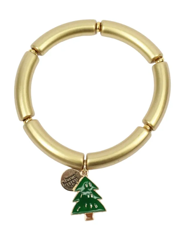 Gold Acrylic Stretch Bracelet with Tree Charm sold by Bourbon and Bowties