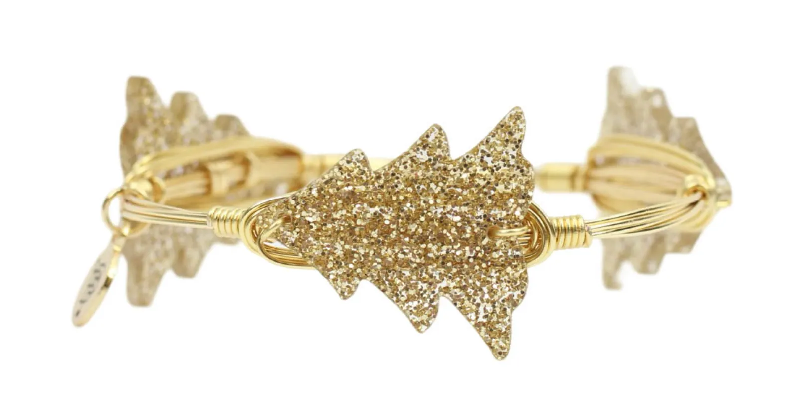 Gold Glitter Christmas Tree Bangle Bracelet sold by Bourbon and Bowties