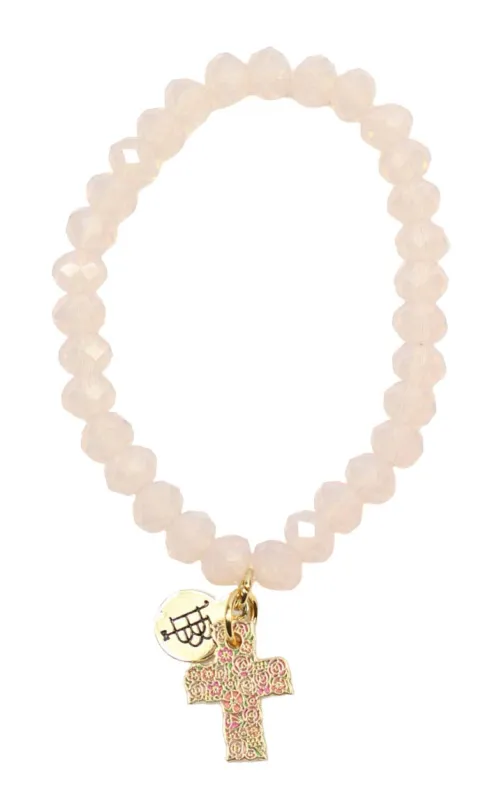 Stacker Stretch Bracelet - Pink w/ Cross Charm sold by Bourbon and Bowties
