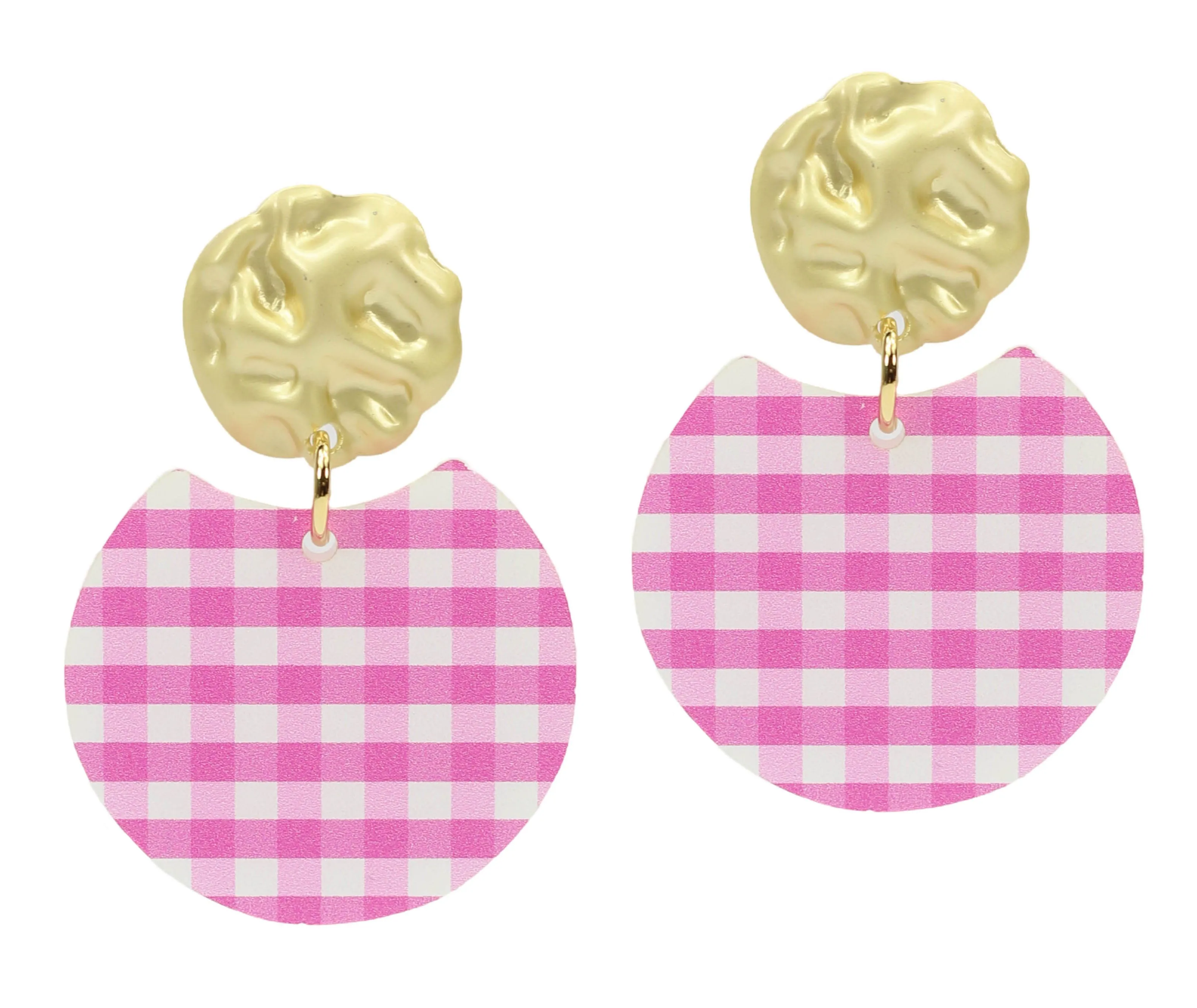 The Oakley Earring - Pink Gingham sold by Bourbon and Bowties