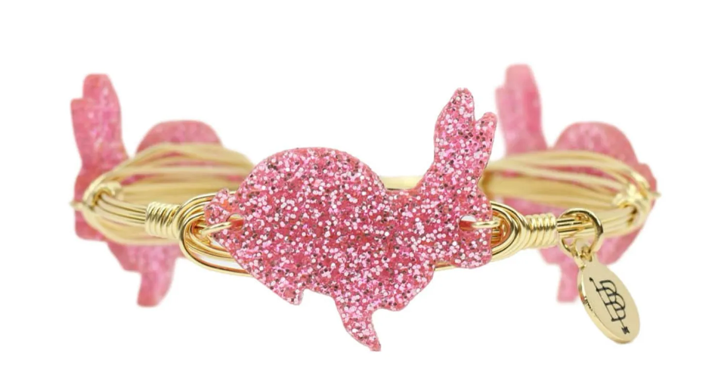 Pink Glitter Bunny Bangle Bracelet sold by Bourbon and Bowties