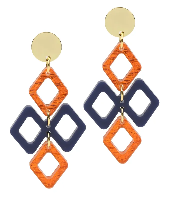 The Alexa Earring - Navy + Orange sold by Bourbon and Bowties
