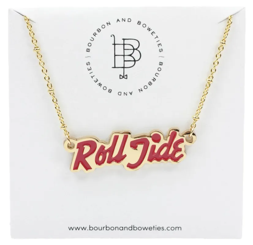 The Roll Tide Script Necklace sold by Bourbon and Bowties