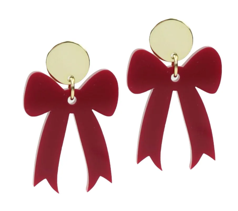 Gameday Bow Earring - Garnet sold by Bourbon and Bowties