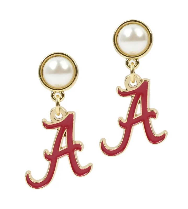 Alabama Initial Pearl Earring sold by Bourbon and Bowties