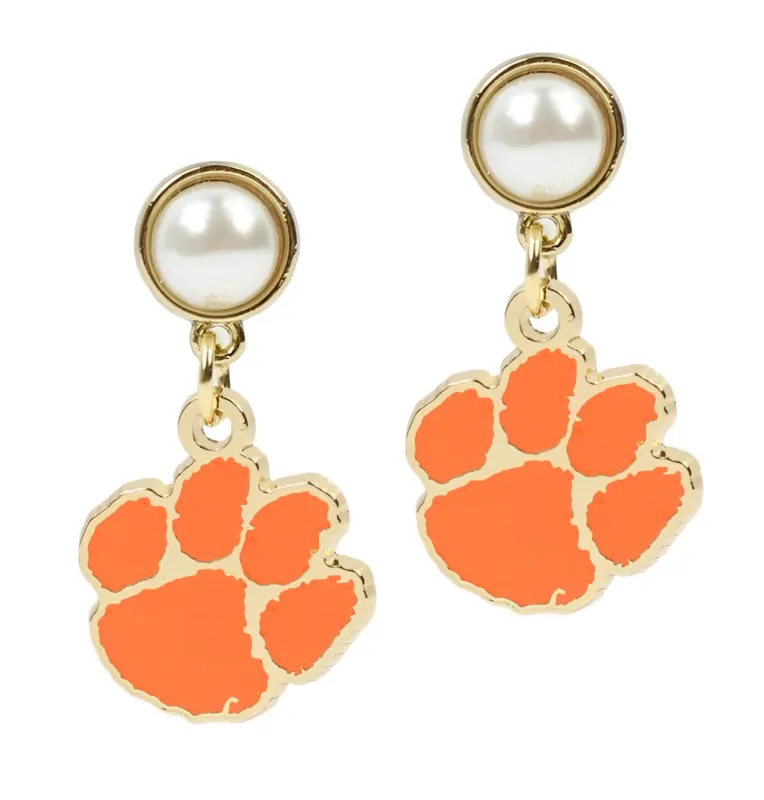 Clemson Tigers Paw Pearl Earring sold by Bourbon and Bowties