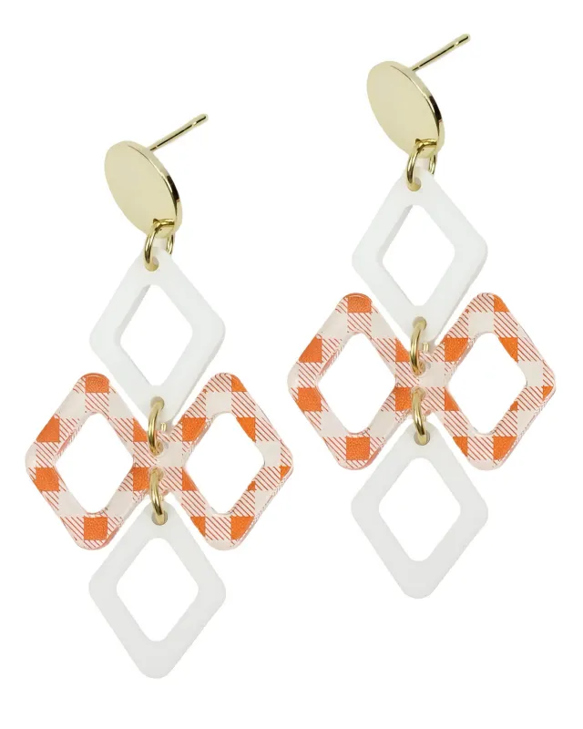 The Alexa Earring - Orange Checkered sold by Bourbon and Bowties