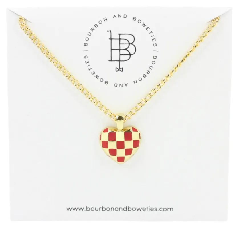 The Red Checkered Heart Necklace sold by Bourbon and Bowties