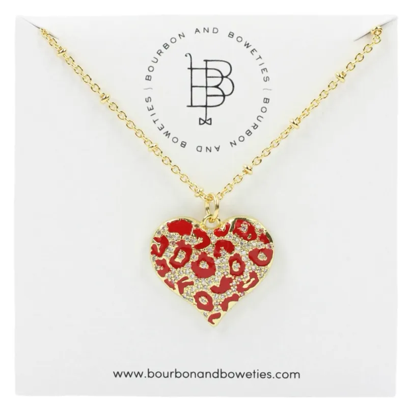 The Cheetah Heart Necklace - Red sold by Bourbon and Bowties