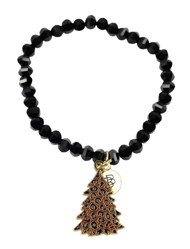 Leopard Christmas Tree Stacker Stretch Bracelet sold by Bourbon and Bowties