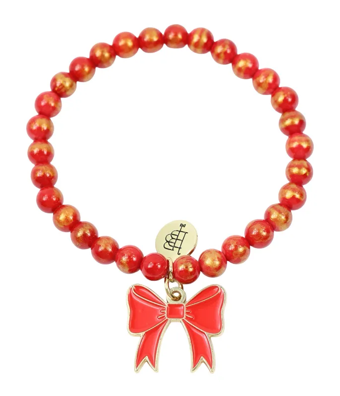 Holiday Bow Stretch Bracelet - Red sold by Bourbon and Bowties