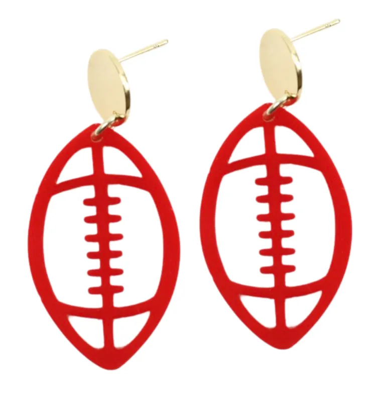 Acrylic Football Earring - Red sold by Bourbon and Bowties