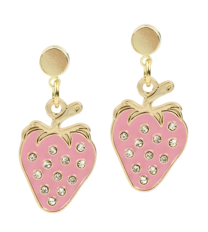 Rhinestone Strawberry Earring - Pink sold by Bourbon and Bowties