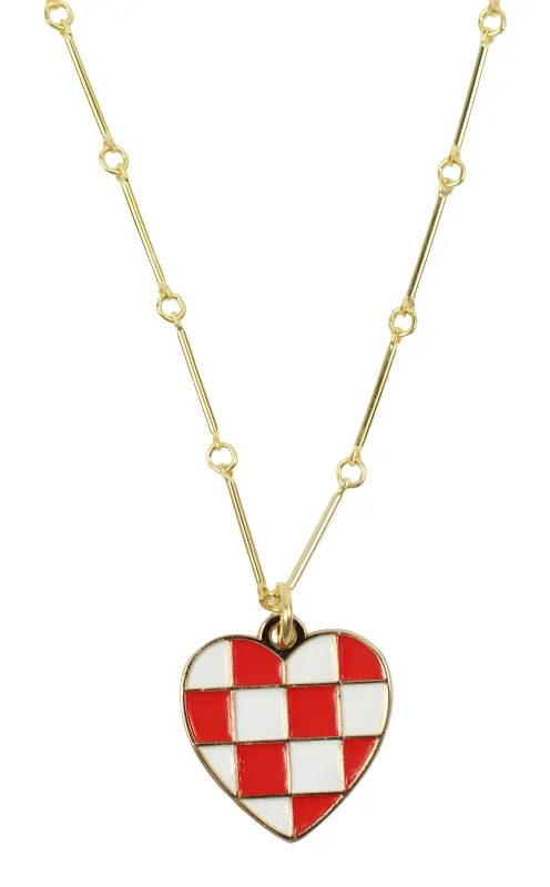 The Checkered Heart Necklace - Red & White made by Bourbon and Bowties