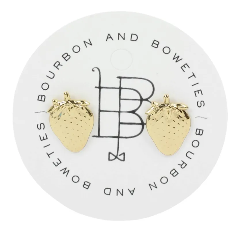 Strawberry Stud Earring - Golden sold by Bourbon and Bowties